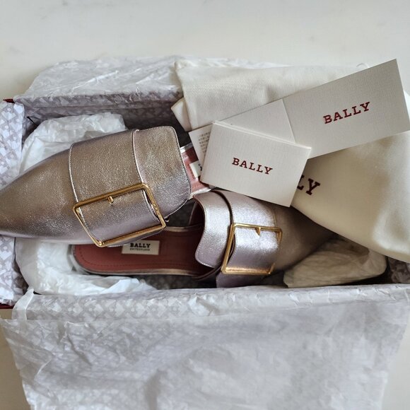 NWT Bally Hamelin Buckle Flat Mules in Champagne Gold ✨ (#135) - Picture 2 of 9